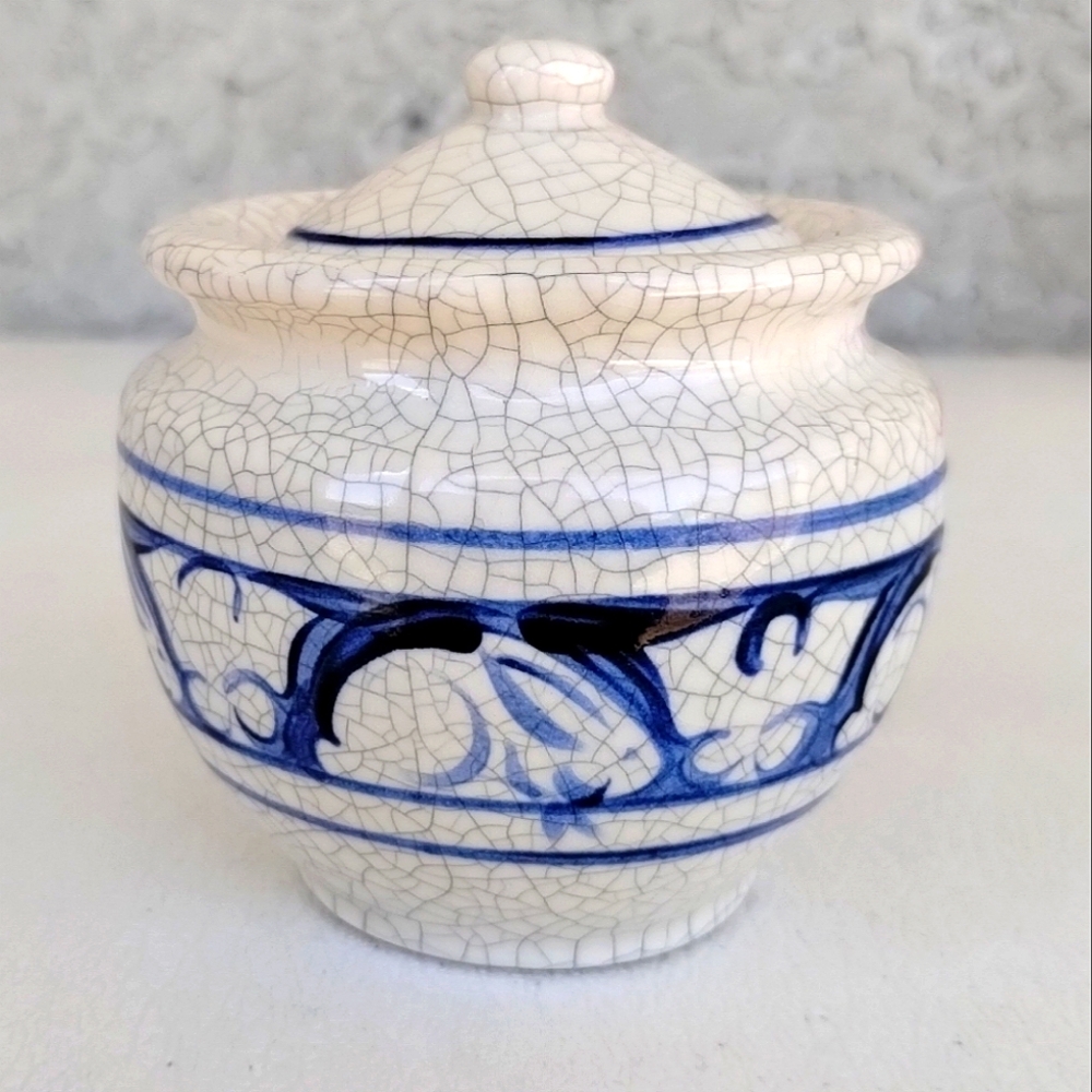 The Potting Shed Pottery Blue Bunny Crackleware Sugar Bowl